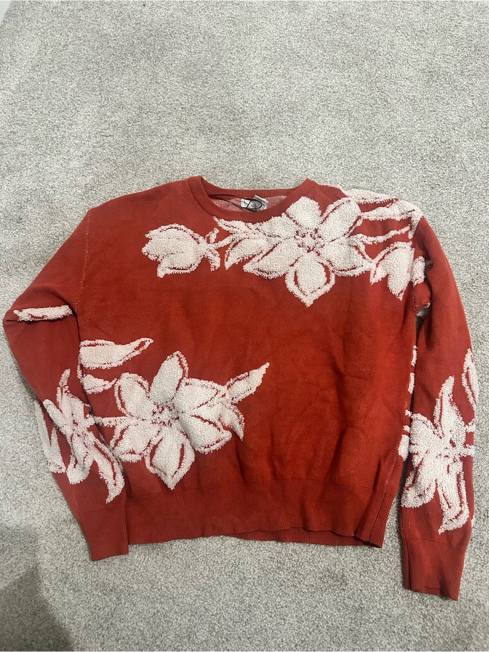 Rust Red/Orange Floral Crewneck Sweater